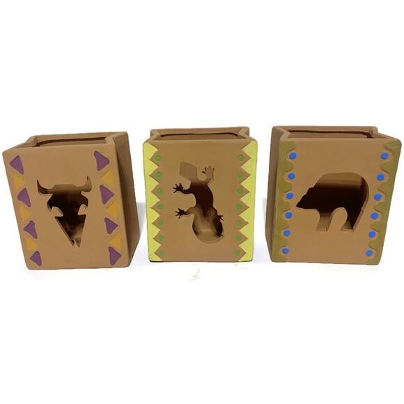House of Lloyd Terra Cotta Candle Holders 6" Tall Southwest Style Set of Three - Picture 8 of 8